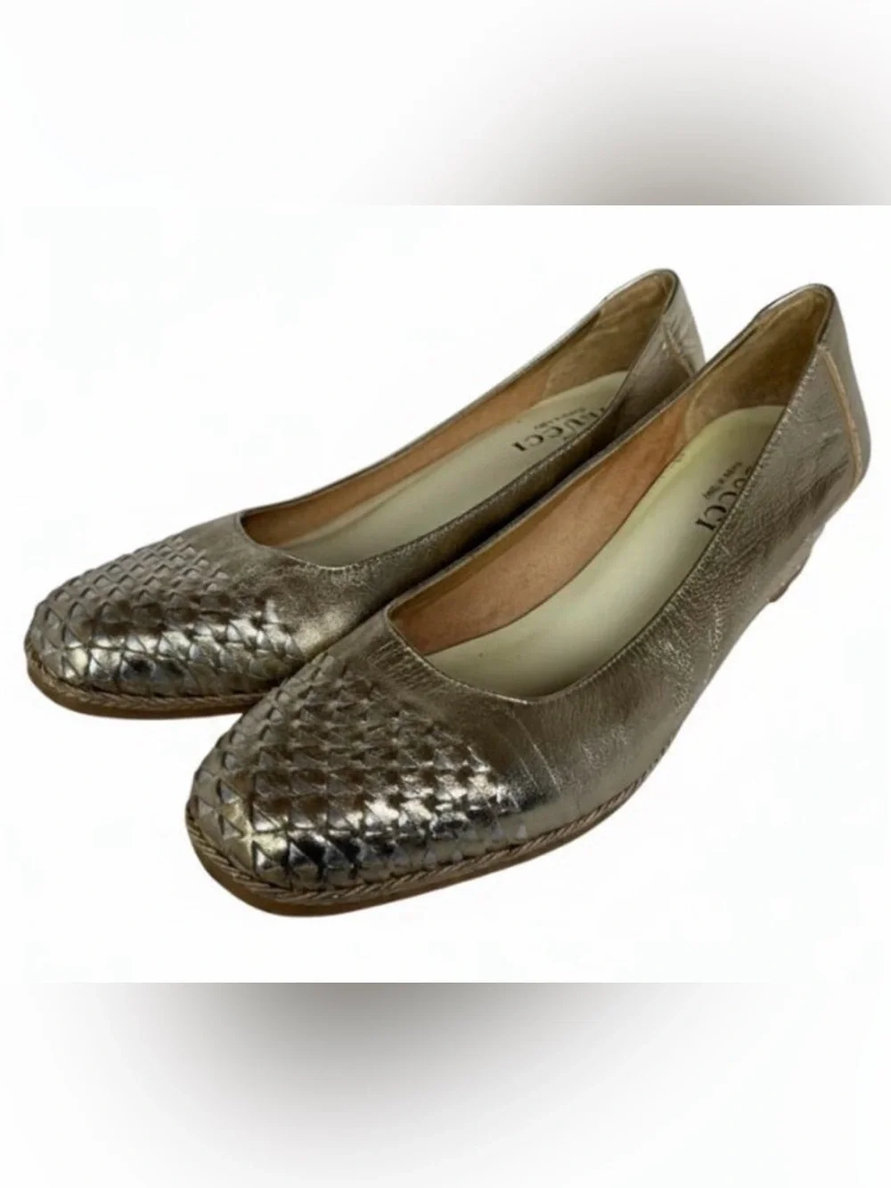 Merucci Gold Metallic Woven Wedge Flats Made in Italy SZ 9